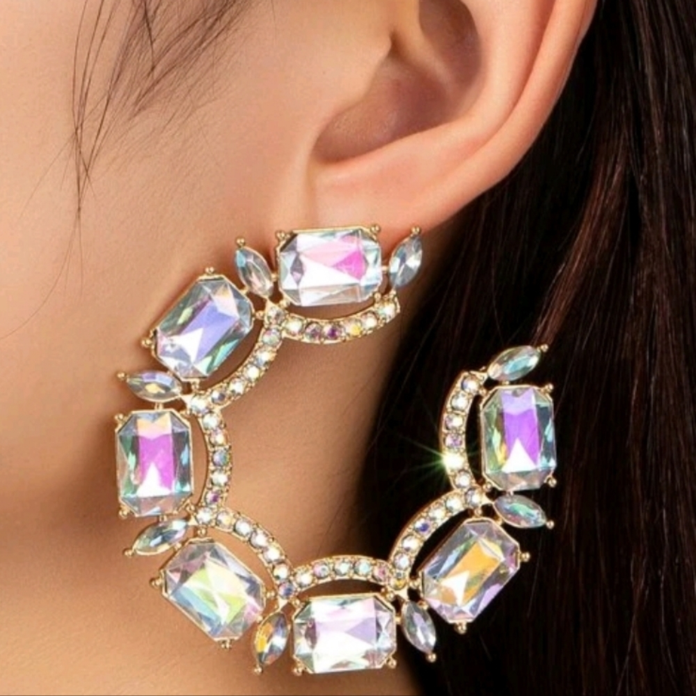Rhinestone circle earrings BLING! - Picture 1 of 2